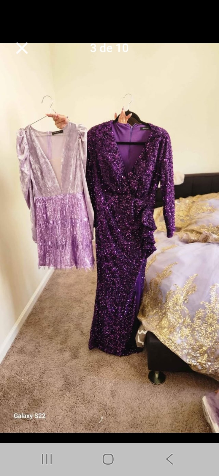 dress for 15 birthday gold with purpure size S