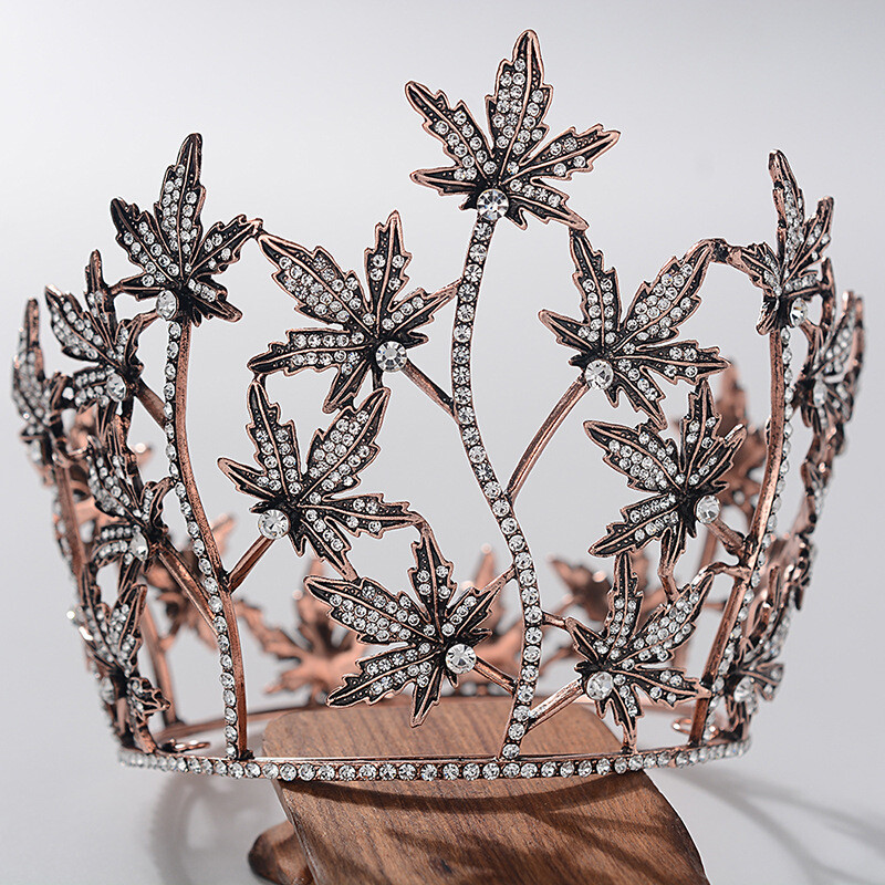 9cm Tall Clear Crystal Copper Wedding Queen Princess Prom Drama Round Crown
