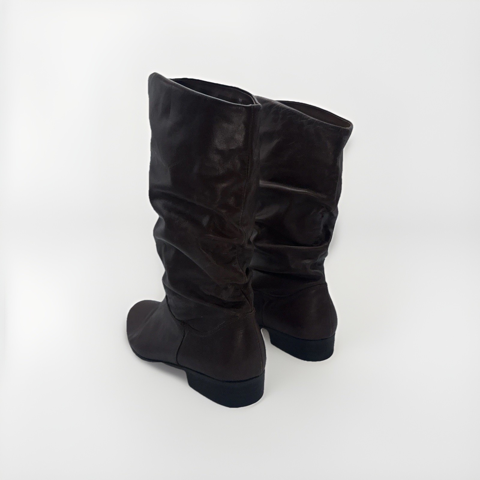 Women’s Brown Leather Mid Calf Boots Size 9M Flat Casual Riding Boots