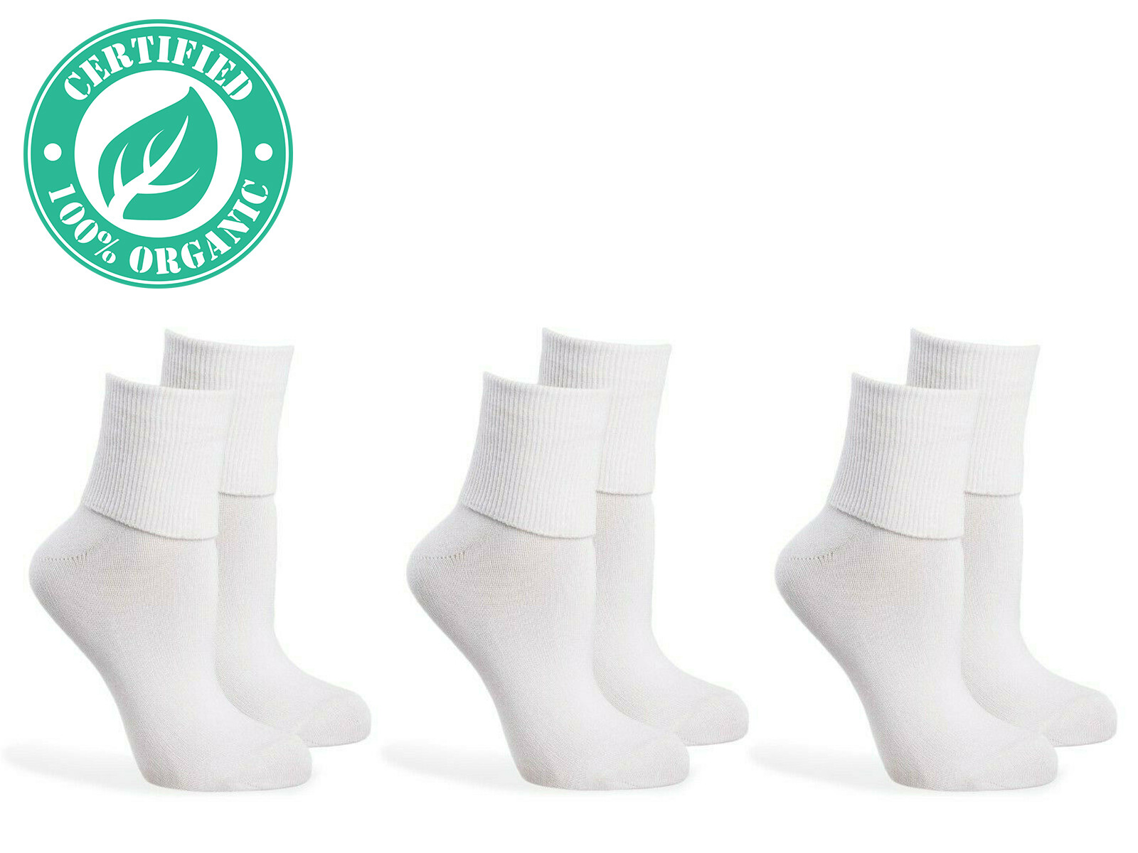 Jefferies Socks Womens Organic Cotton Seamless Turn Cuff Ankle Socks 3 Pair Pack