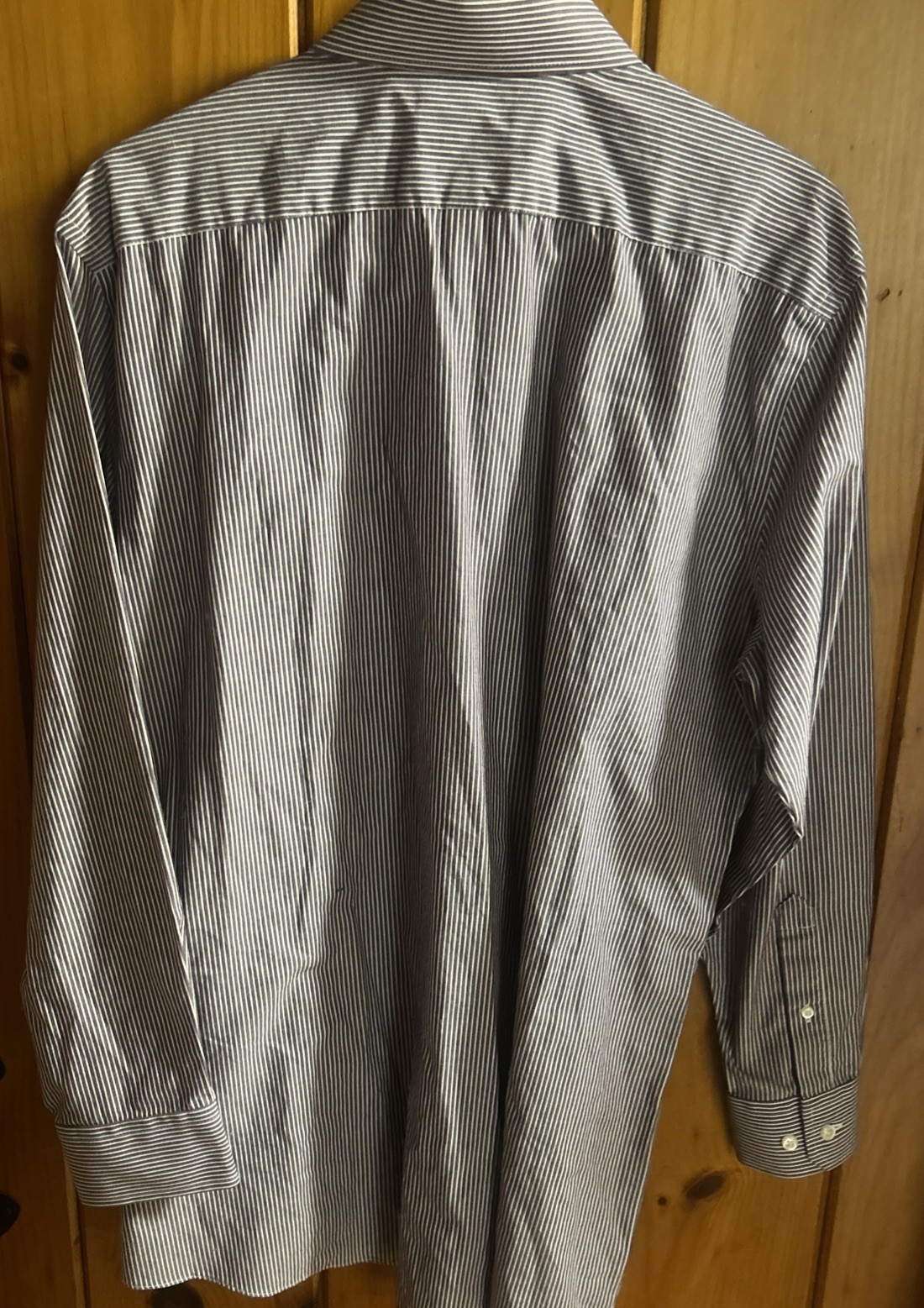 Stafford Travel Easy Care Purple Stripe Broadcloth Long Sleeve Size 16 32/33 EUC