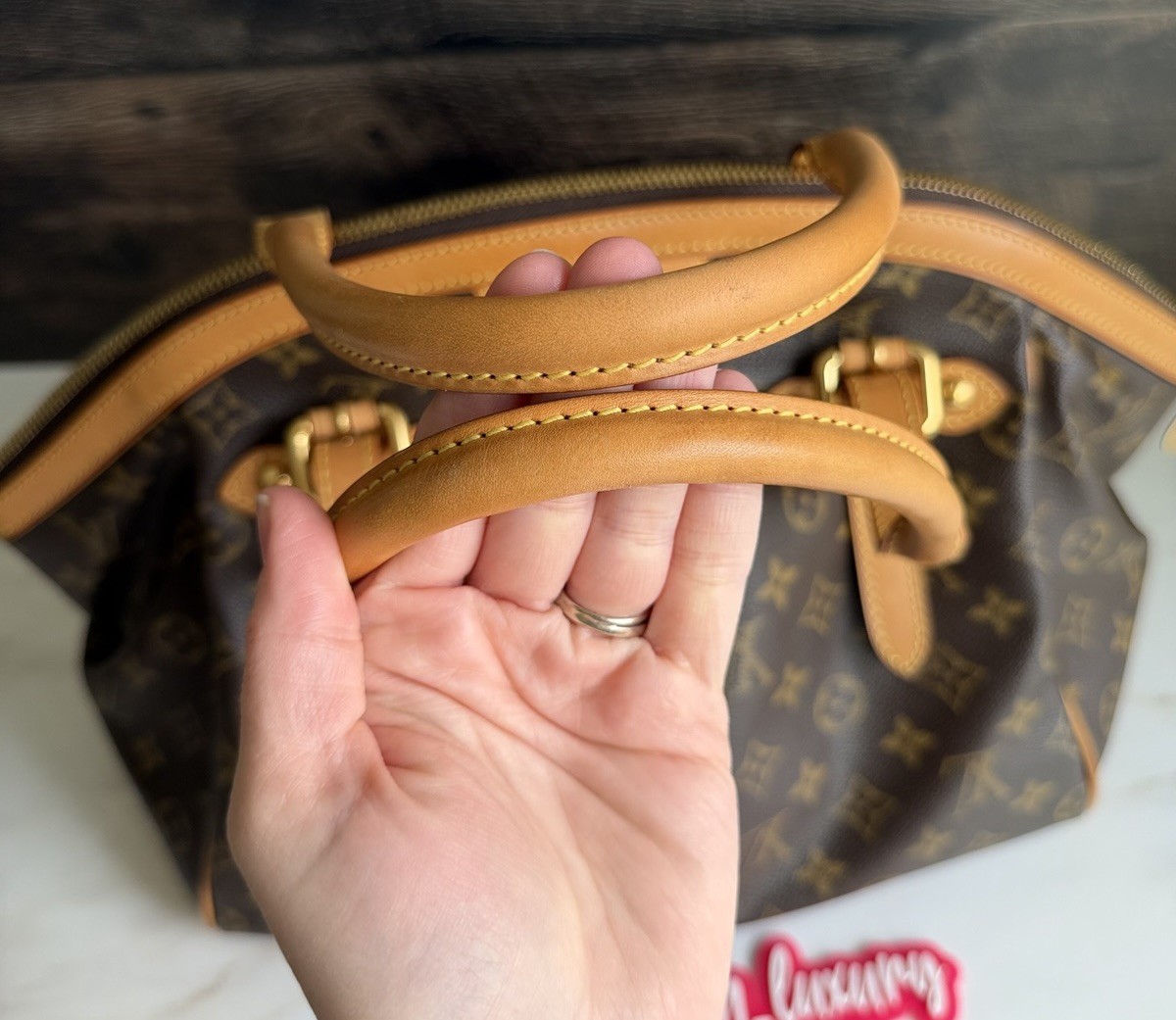 Authentic Louis Vuitton Tivoli GM Monogram Leather & Canvas Handbag Purse Tote