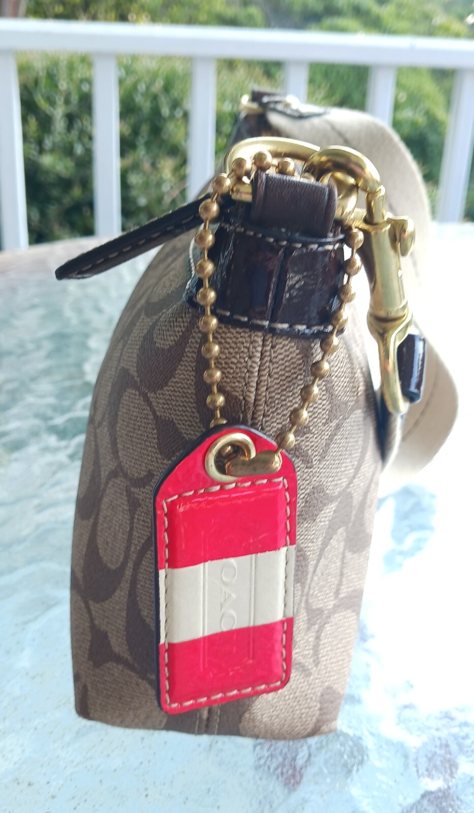 Coach 11562 Signature C Beige Coated Canvas & Patent LeatherBaguetteShoulder Bag