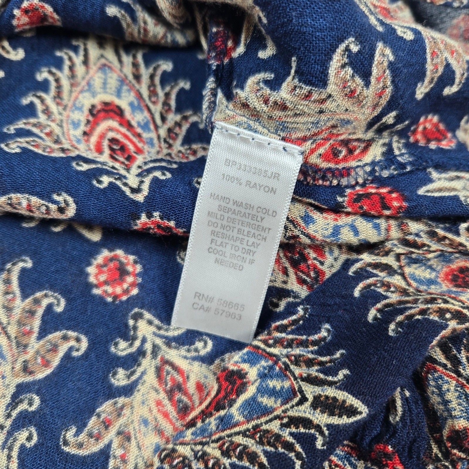 Sun & Shadow Blouse Women Small Navy Blue Paisley Boho Button Front Top Festival
