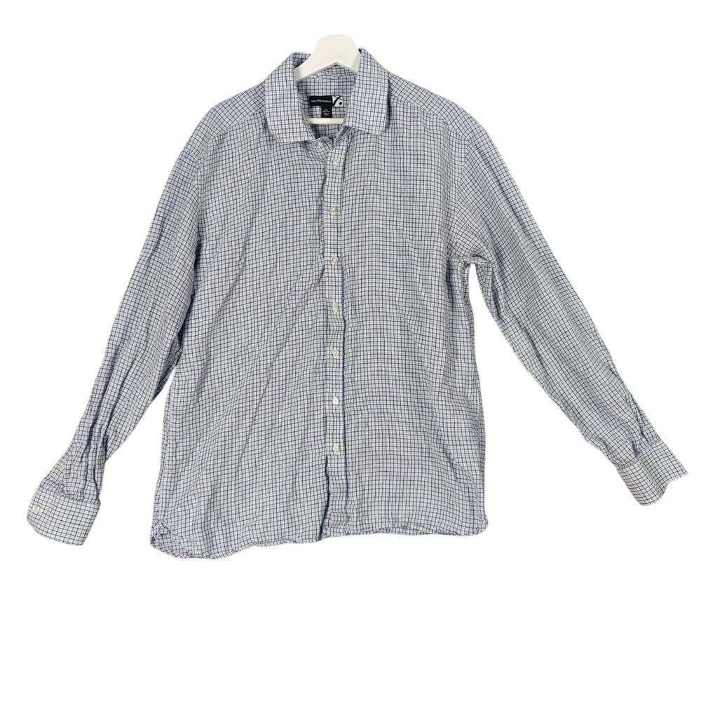 Saks Fifth Avenue Mens Coastal Old Money 100% Linen Shirt XXL Blue Gingham Check