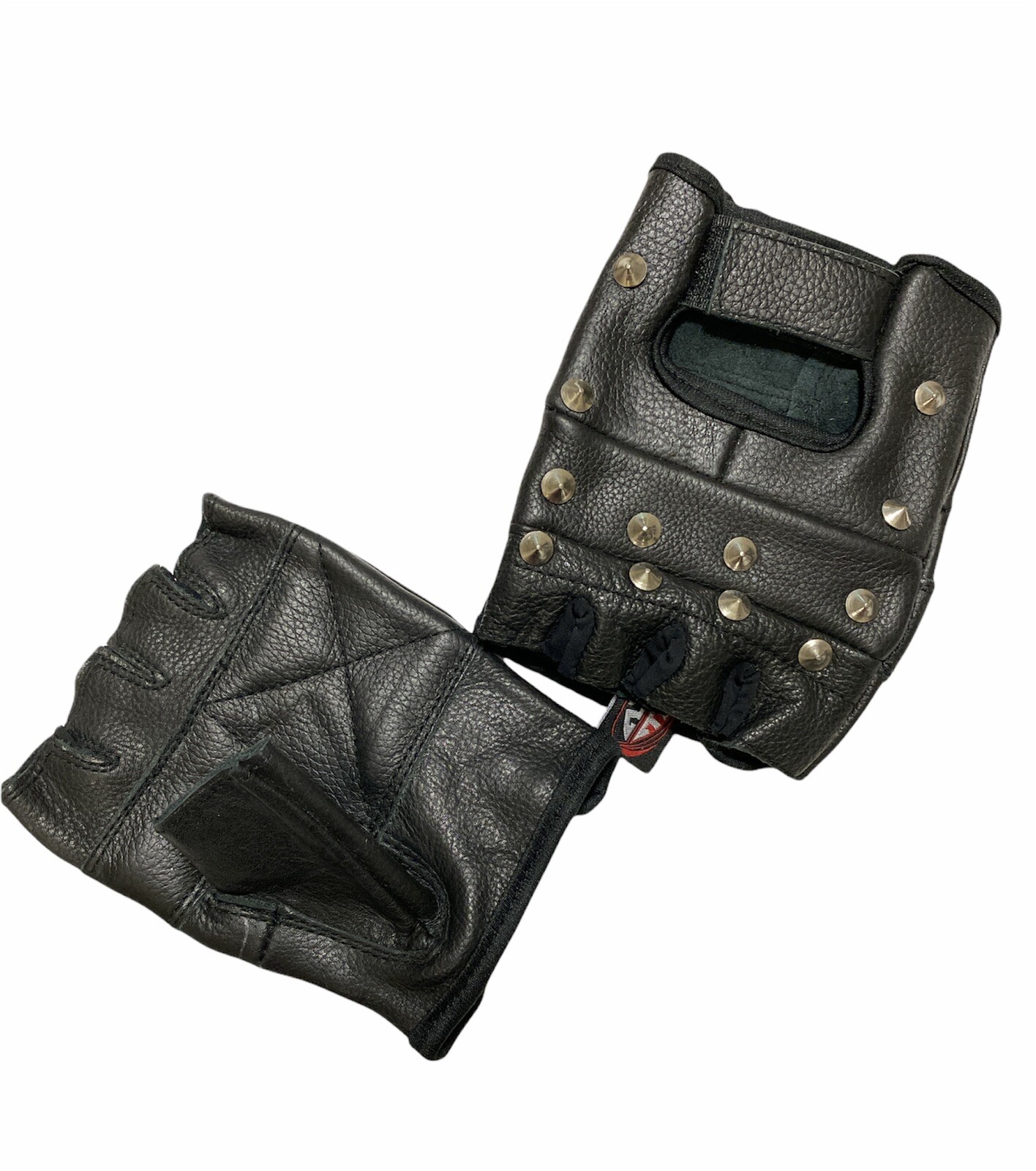 Genuine-Leather-Black-Leather-Fingerless-Mens-Studded-Gloves New