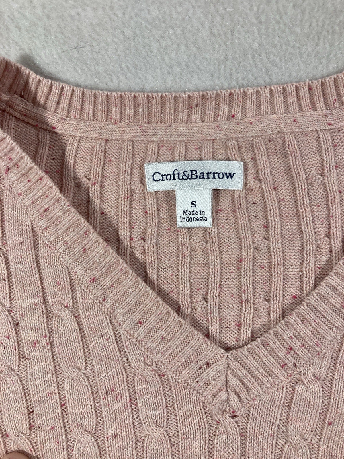 Croft & Barrow Women’s Pink Cable Knit V-Neck Pullover Sweater Long Sleeve S