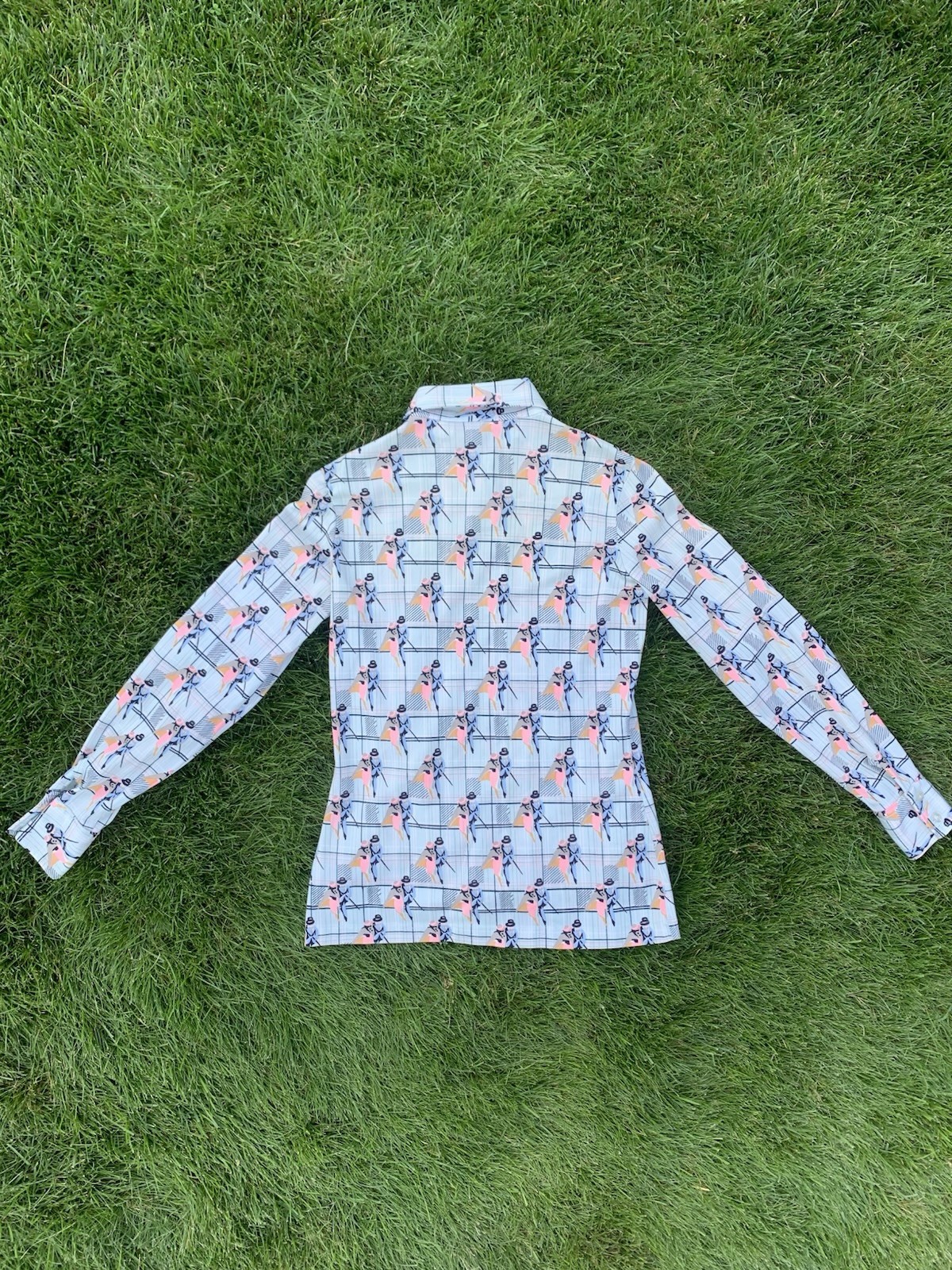 An Original Imprint Graphic Button-Front Shirt 100% Polyester 16 1/2 Blue