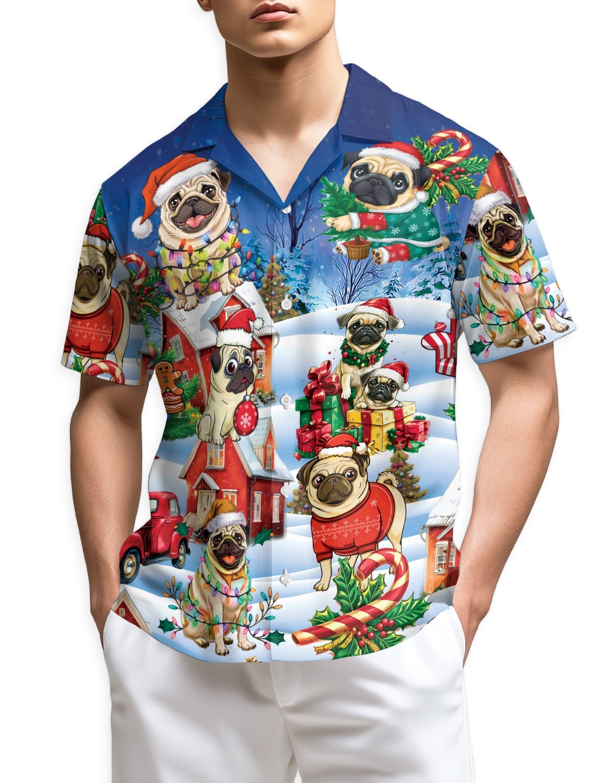 Funny Pug Christmas Hawaiian Shirt Dog Holiday Aloha Gift