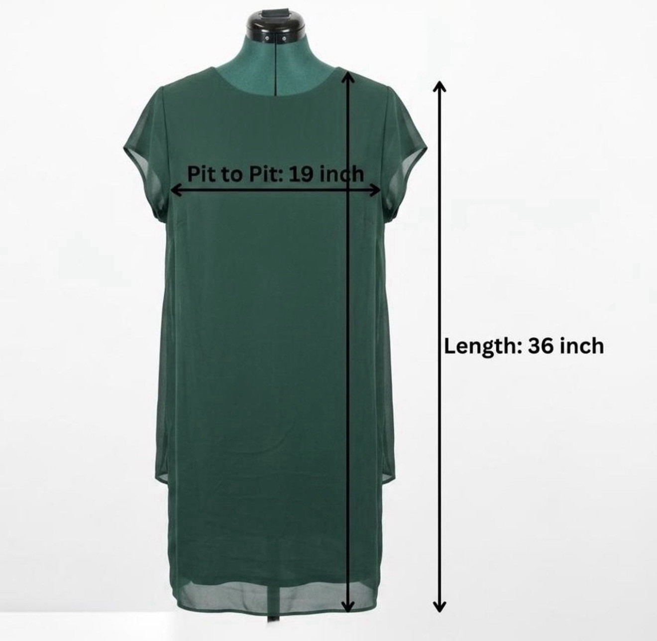 CHATELAINE Women’s Green Solid Chiffon Shift Dress Round Neck Cap Sleeve 100