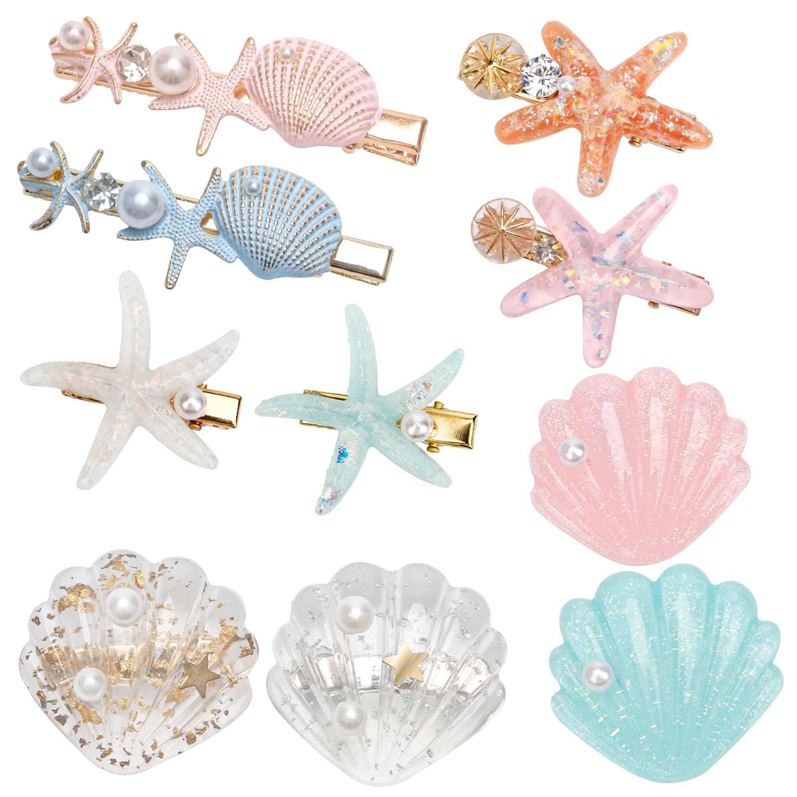 10 PCS Starfish Hair Clips Seashell Clip 1 Count (Pack of 10), pink,blue