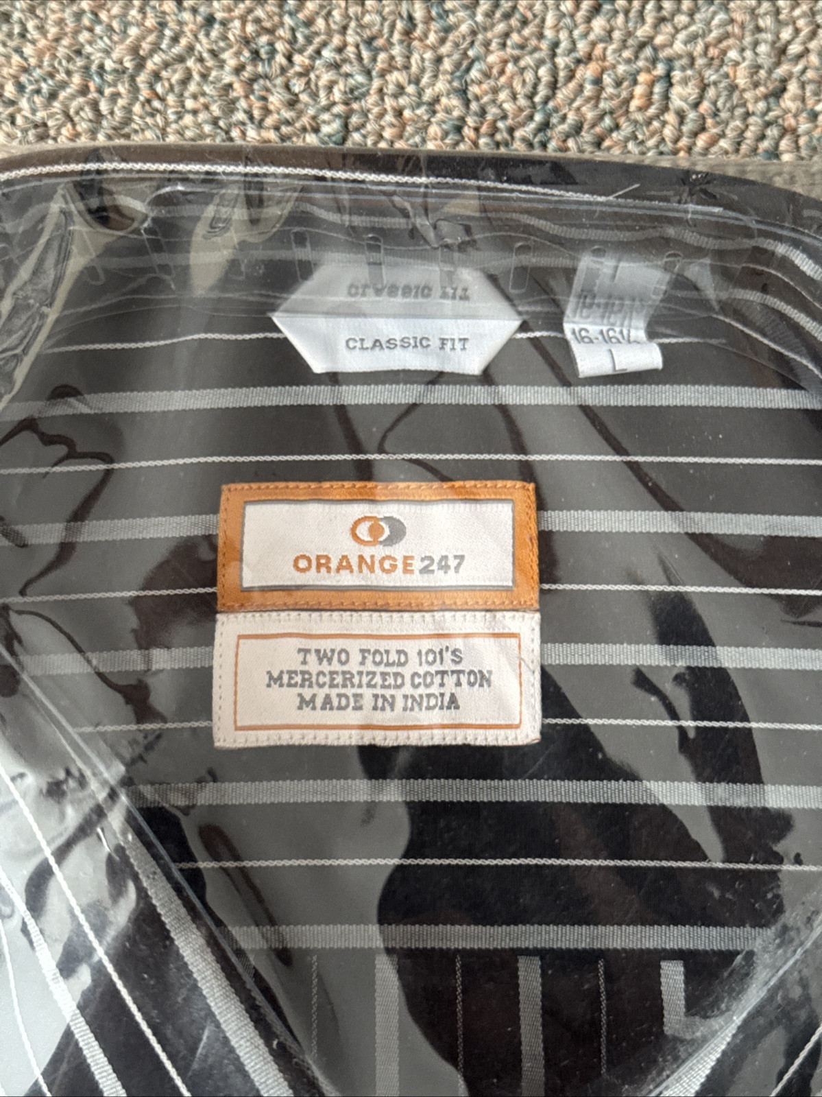 Orange247 Mens Classic Fit Striped Long Sleeve Button-Up Shirt Black L 16-16 1/2