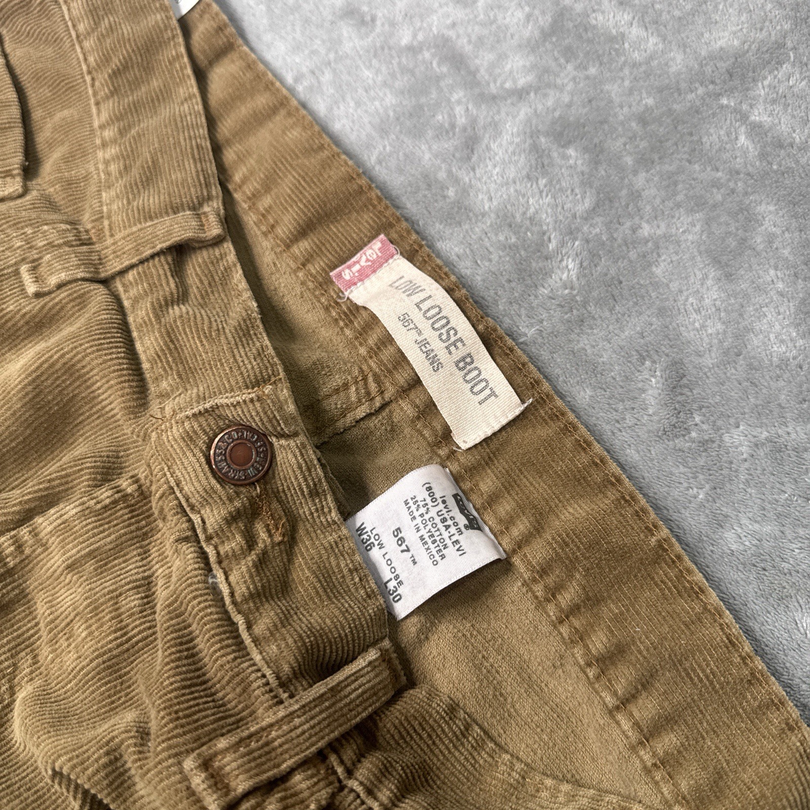 Levis 567 Mens 36×30 Pants Jeans Brown Corduroy Baggy Low Loose Boot Y2K VTG NWT