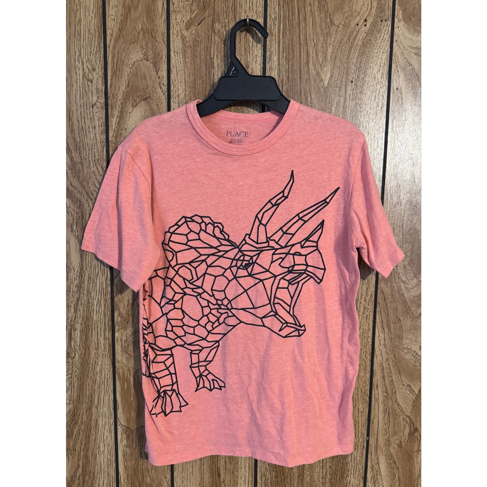 Gently Used Boys Children’s Place Large 10/12 Salmon Pink Tee Shirt Triceratops
