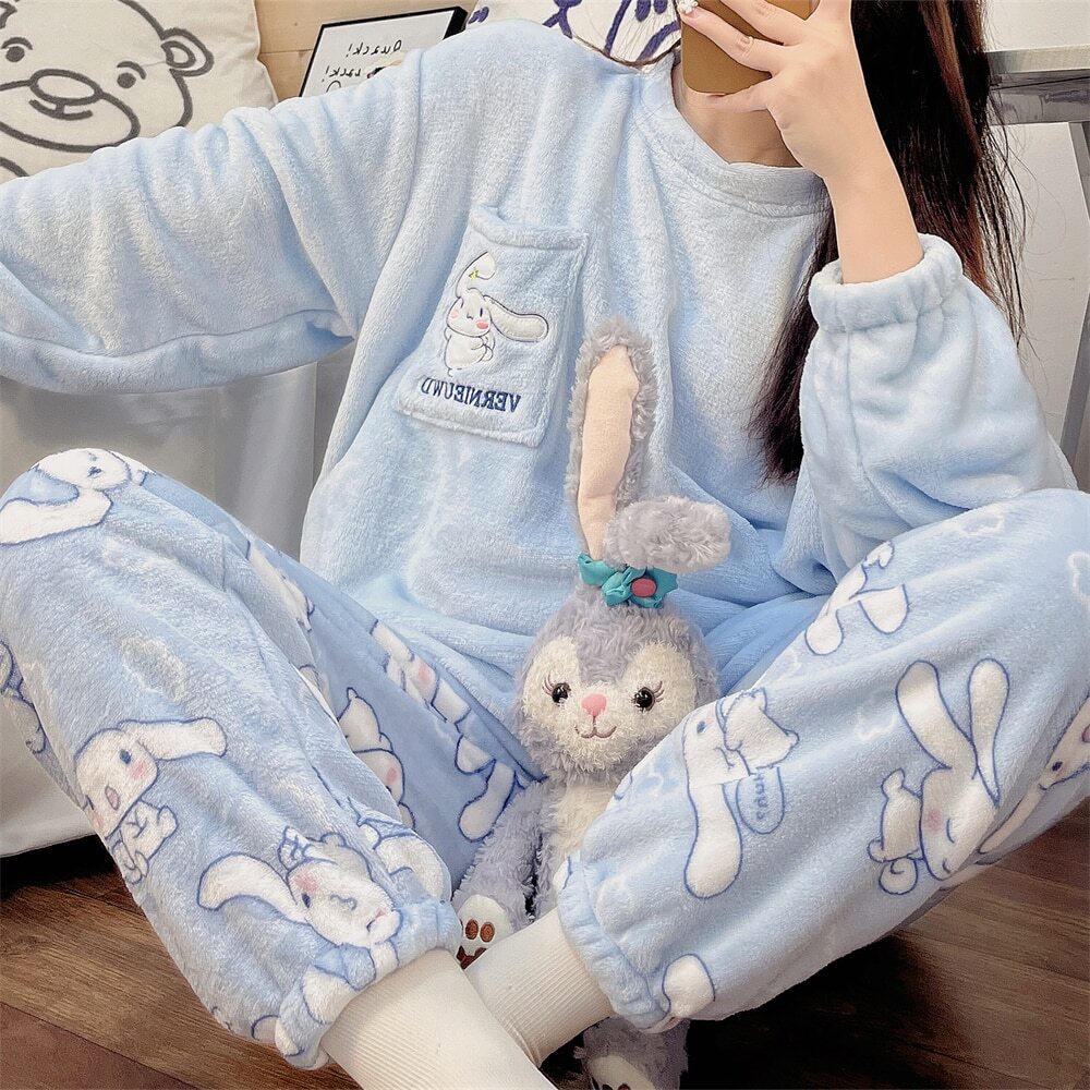 NEW!! Cute Cartoon Pajamas Kawaii Sanrioed My Melody Cinnamoroll Flannel Pullov