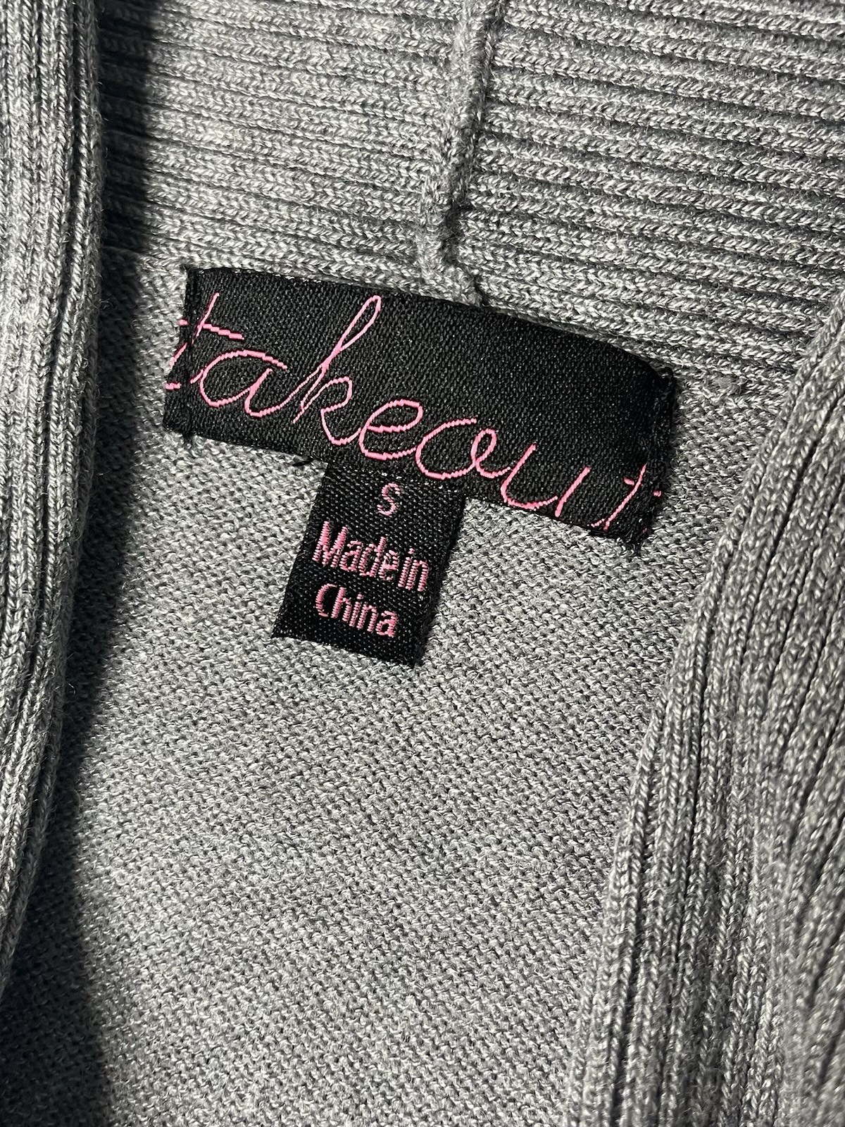Takeout Size S Gray Turtleneck Short Sleeve Ruched Sides Knit Sweater Shirt Y2K