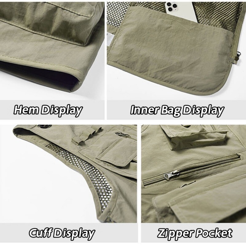 Mens Waistcoat Tops Cargo Multi Pocket Utility Vest Fishing Hiking Camping Gilet