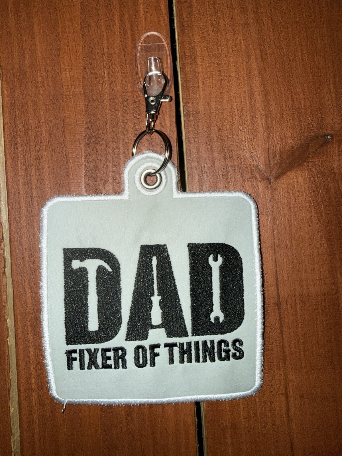 DAD Fixer of Things Embroidered Fabric Clip Key Chain Key Fob White/Black