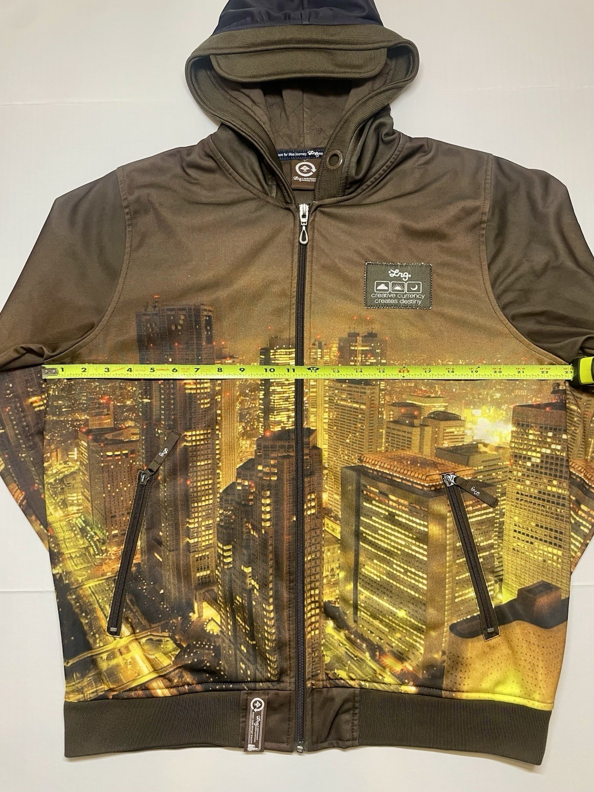 Vtg 2007 LRG Tokyo Skyline All Over Print Zip Hoodie Mens Medium Y2K Streetwear