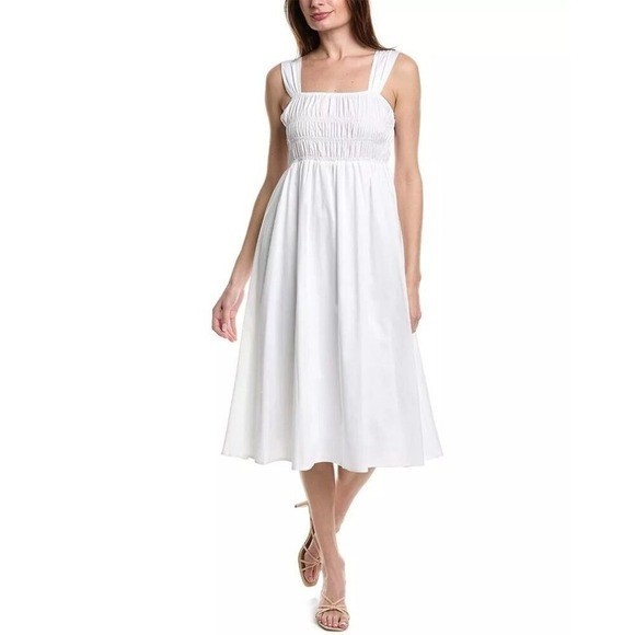 Nanette LePore $128 Brilliant White Cotton Blend Ruched Midi Dress NWT