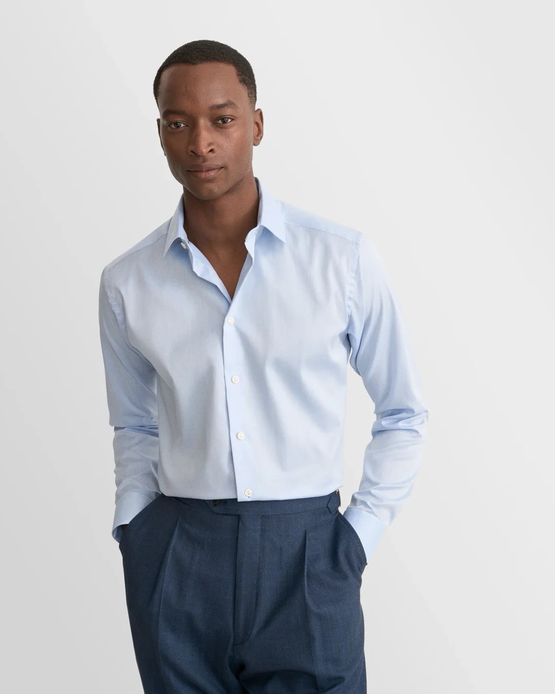 Eton Cambridge Blue Cotton Slim Fit Cutaway Collar Dress Shirt Size 37 / 14.5