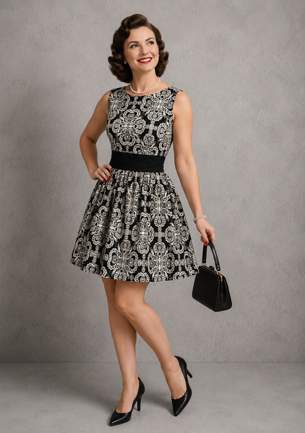 Ruby Rocks Boutique Dress UK 12 Black Cream Rockabilly 50s Retro Skater Party
