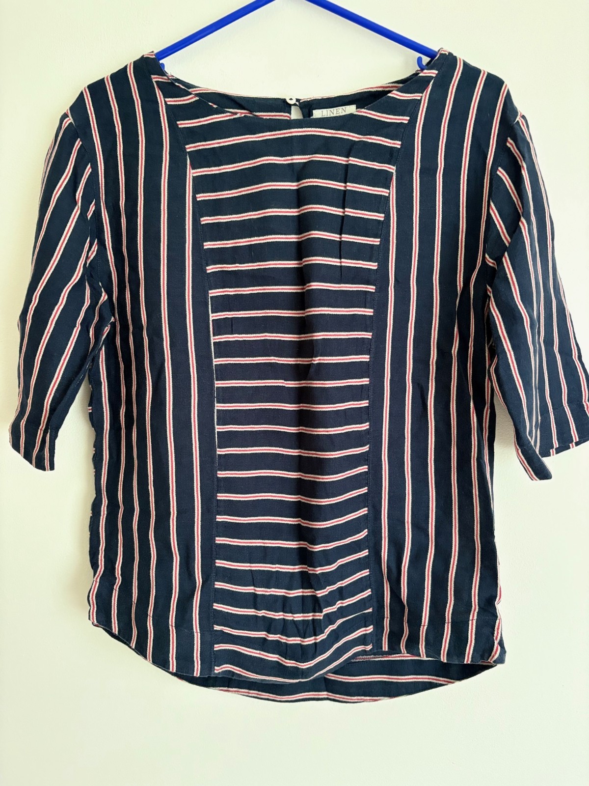 Monsoon Linen Blend Striped Blouse Top Size 8