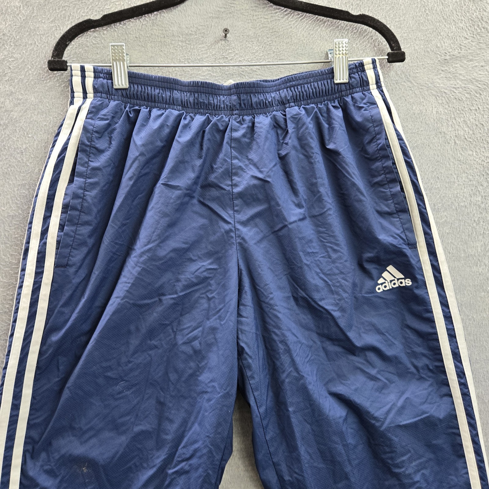 Adidas Men Activewear Pants M Blue Nylon Polyester Embroidered Track