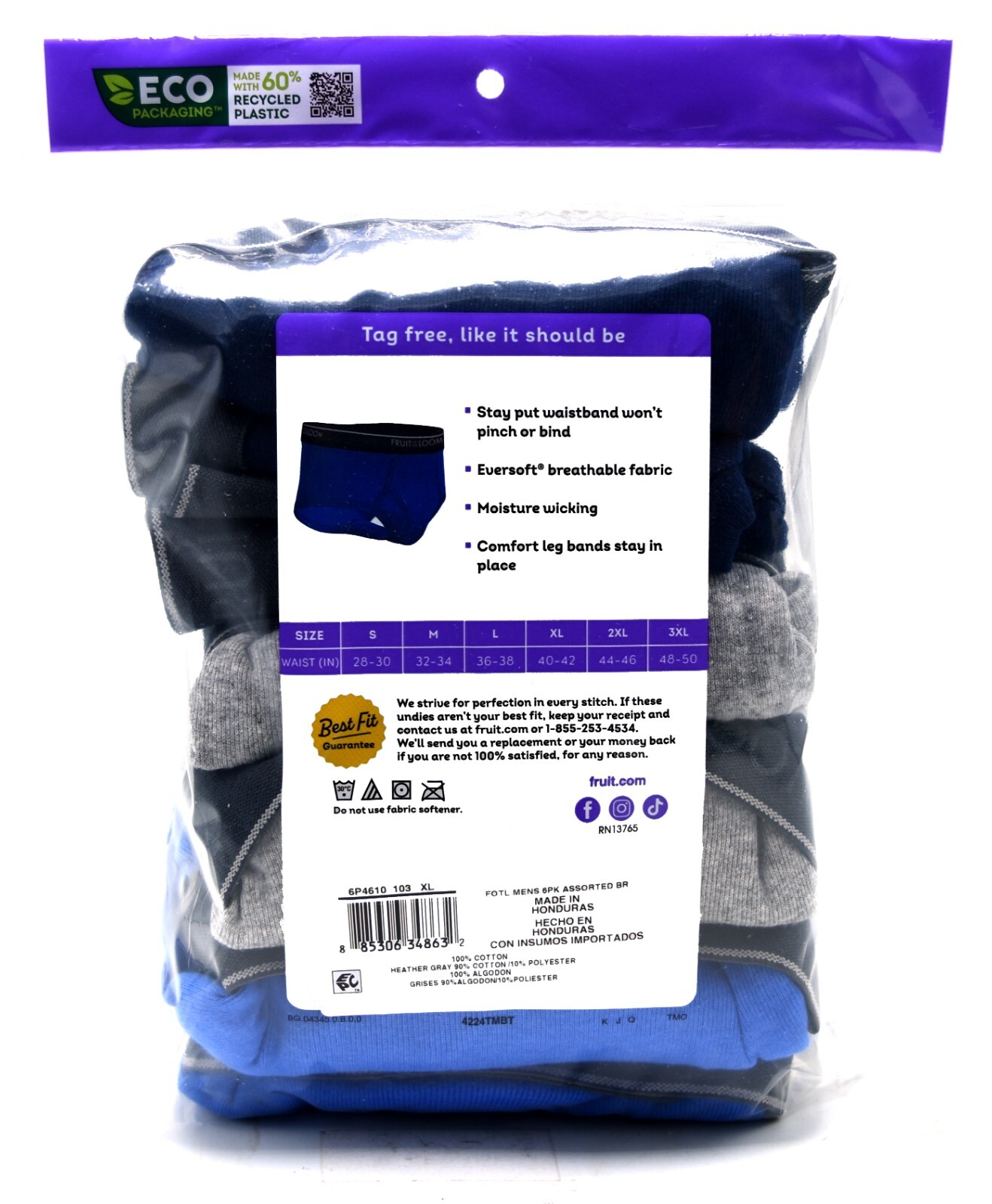 48 Blue Gray Extra Large XL 40-42 Briefs Mid Rise Fruit of the Loom EG 102-107CM
