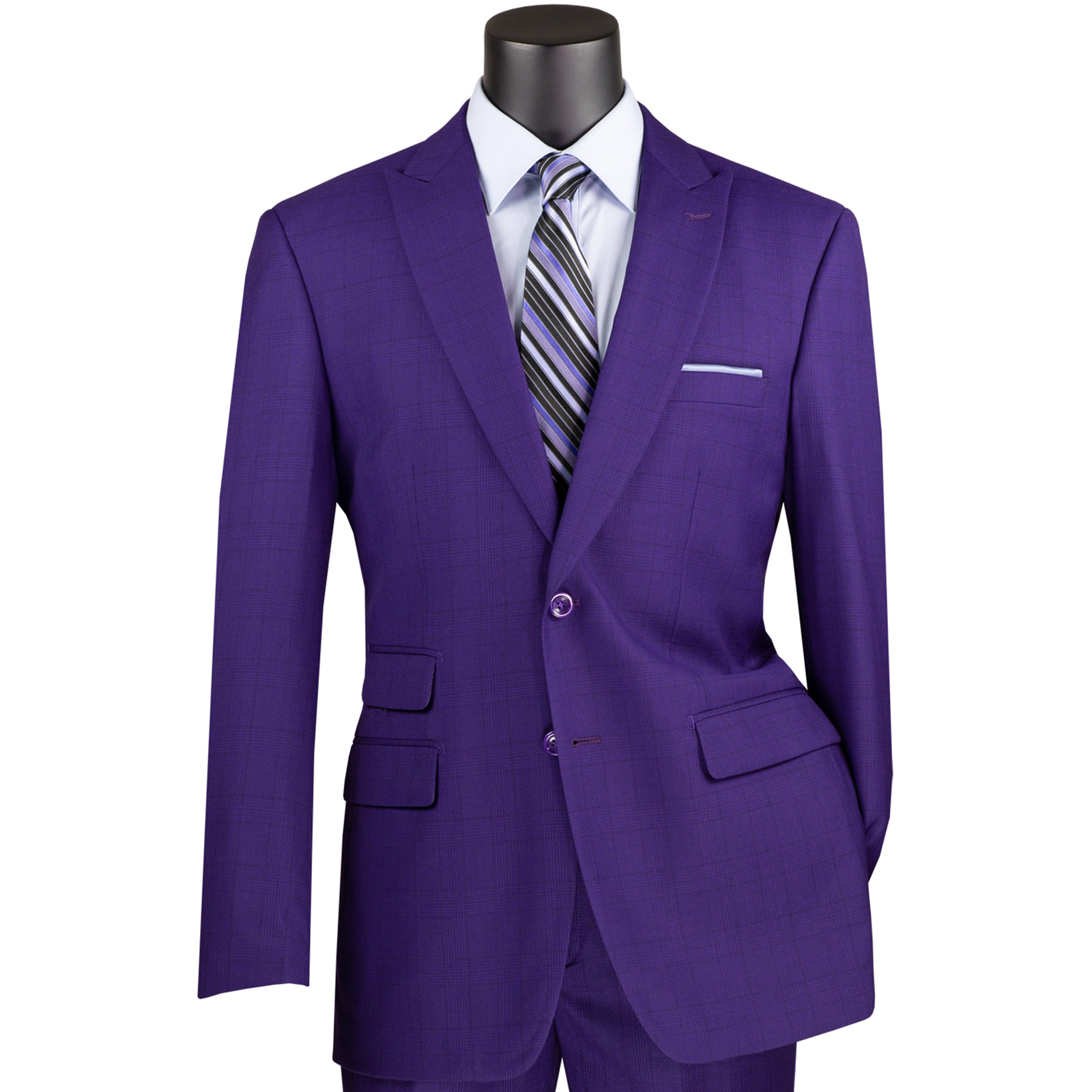 VINCI Men’s Glen Plaid 2-Button Modern Fit Business Suit 36S-56L, 4 Colors – NEW