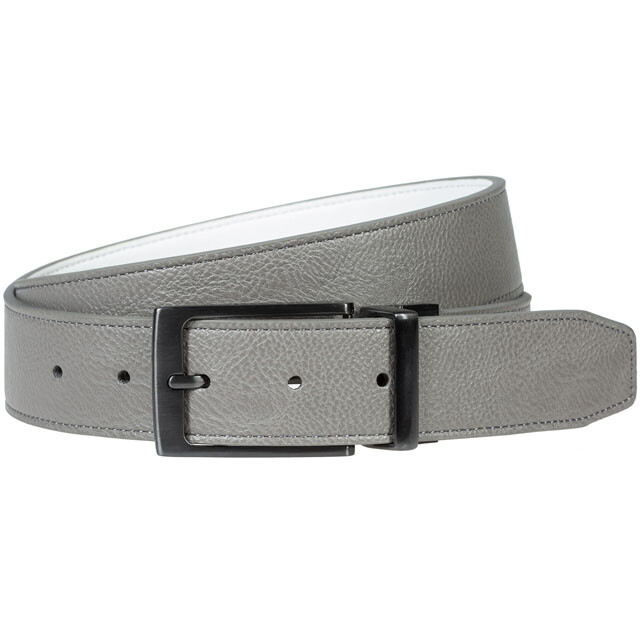 NIKE GOLF MEN’S LEATHER REVERSIBLE STITCH BELT SZ: 34 (FITS W32) GREY/WHITE 308