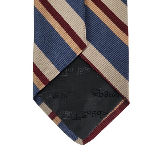 Vtg. Robert Talbott/Jack Henry Blue Red Tan Orange Classic Stripe 100% Silk Tie