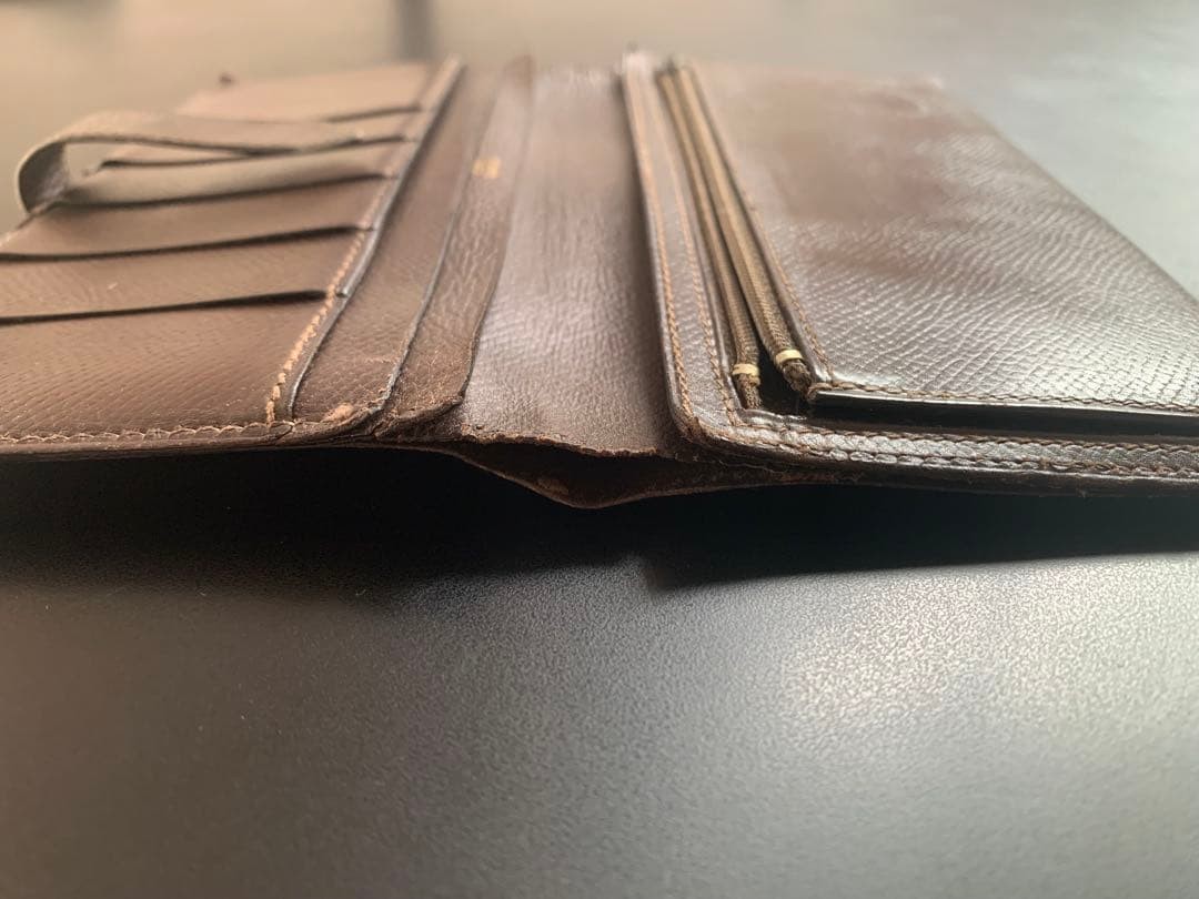 HERMES Bearn Long Wallet, Bifold Wallet, Leather, Engraved Brown 17.5x9cm France