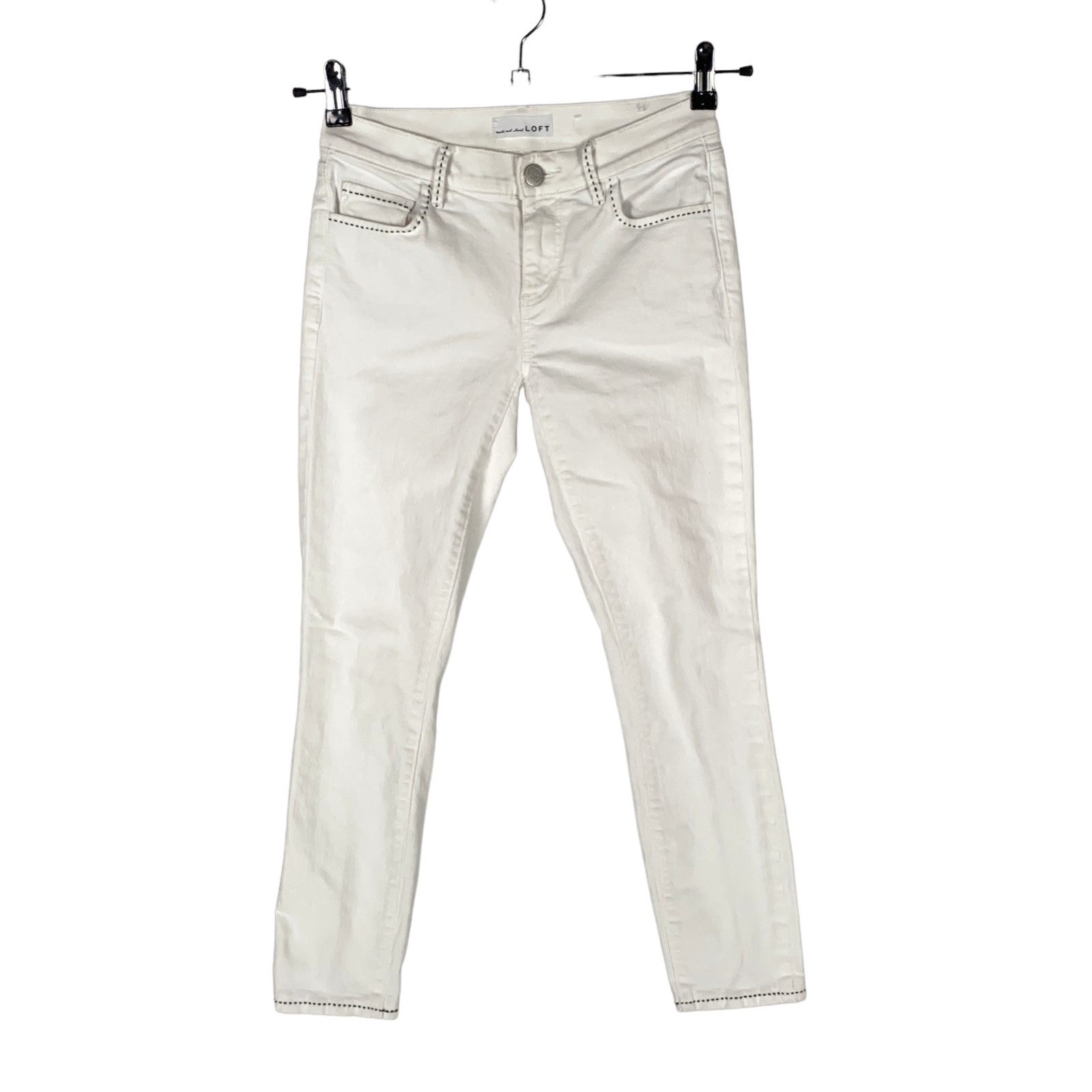 LOFT Jeans 24 / 00 White Modern Skinny Crop Black Contrast Stitching Stretch