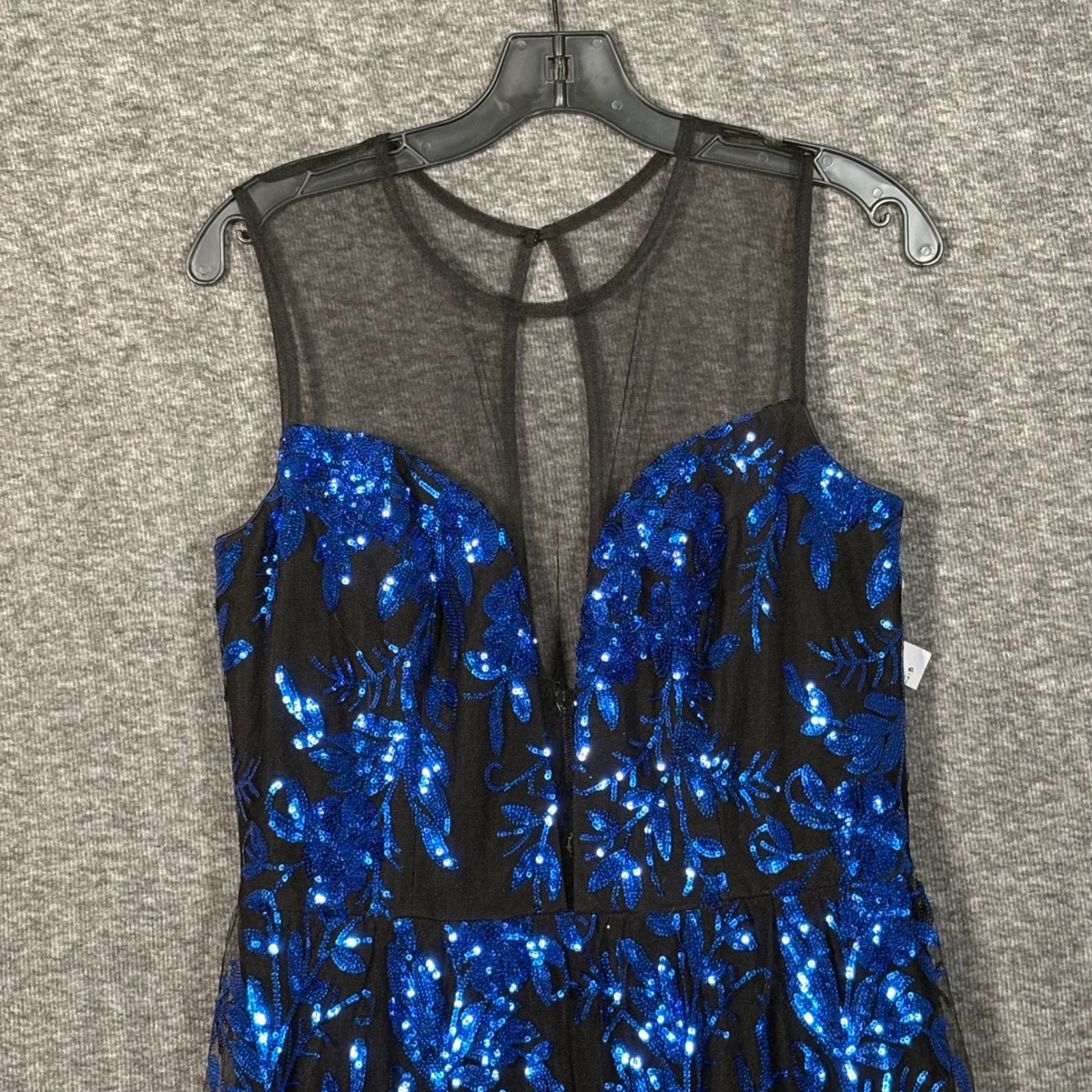 Dress The Population Eleanor Electric Blue Sequin Floral Maxi Gown Womens Large