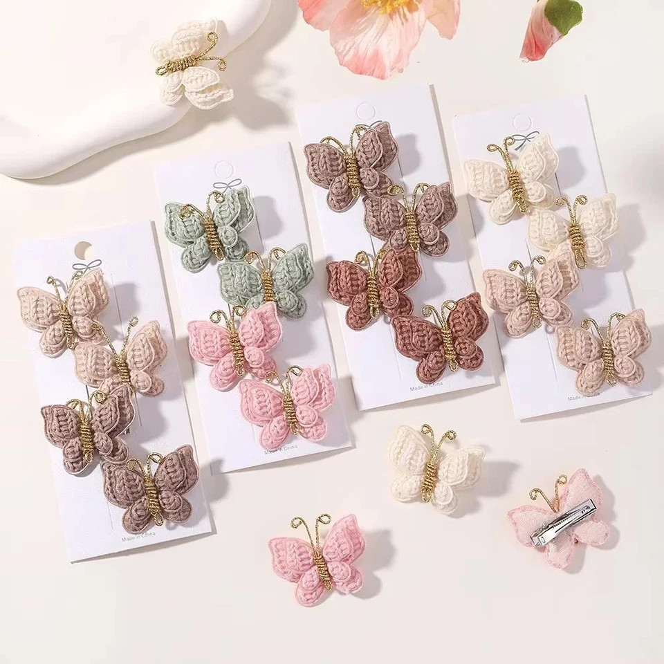 4pc Baby Girl Bow Butterfly Wool Crochet Hair Clips-Cute Set