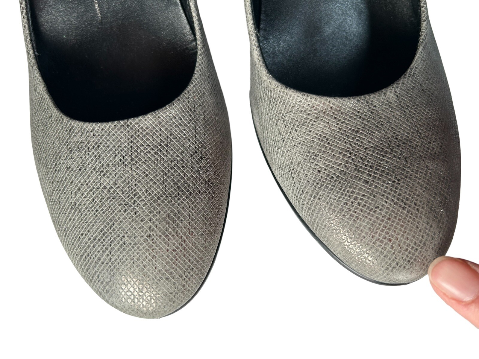 ECCO Shape75 Sleek Pump Heel SIZE 5.5 Grey Metallic Crosshatch Leather EU 36*