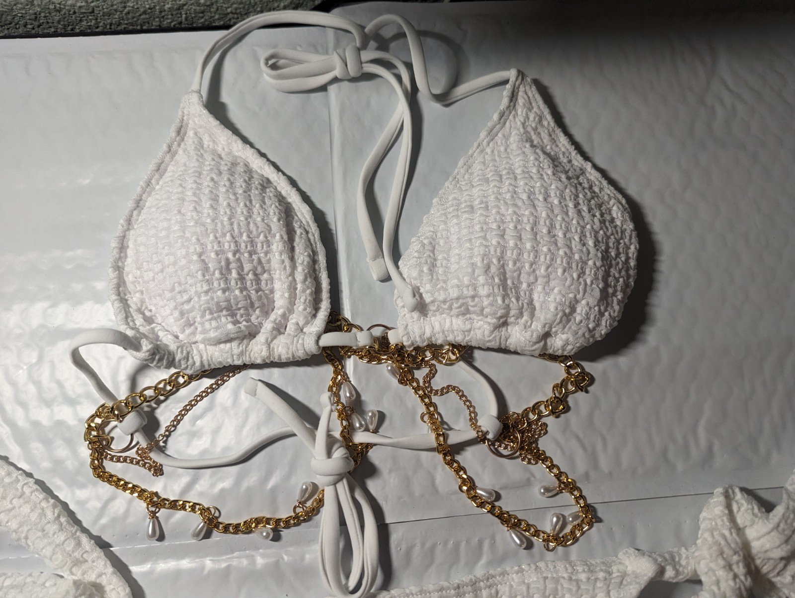 Shein 1 Piece Swimsuit Brand New Size Small White with Gold Chains