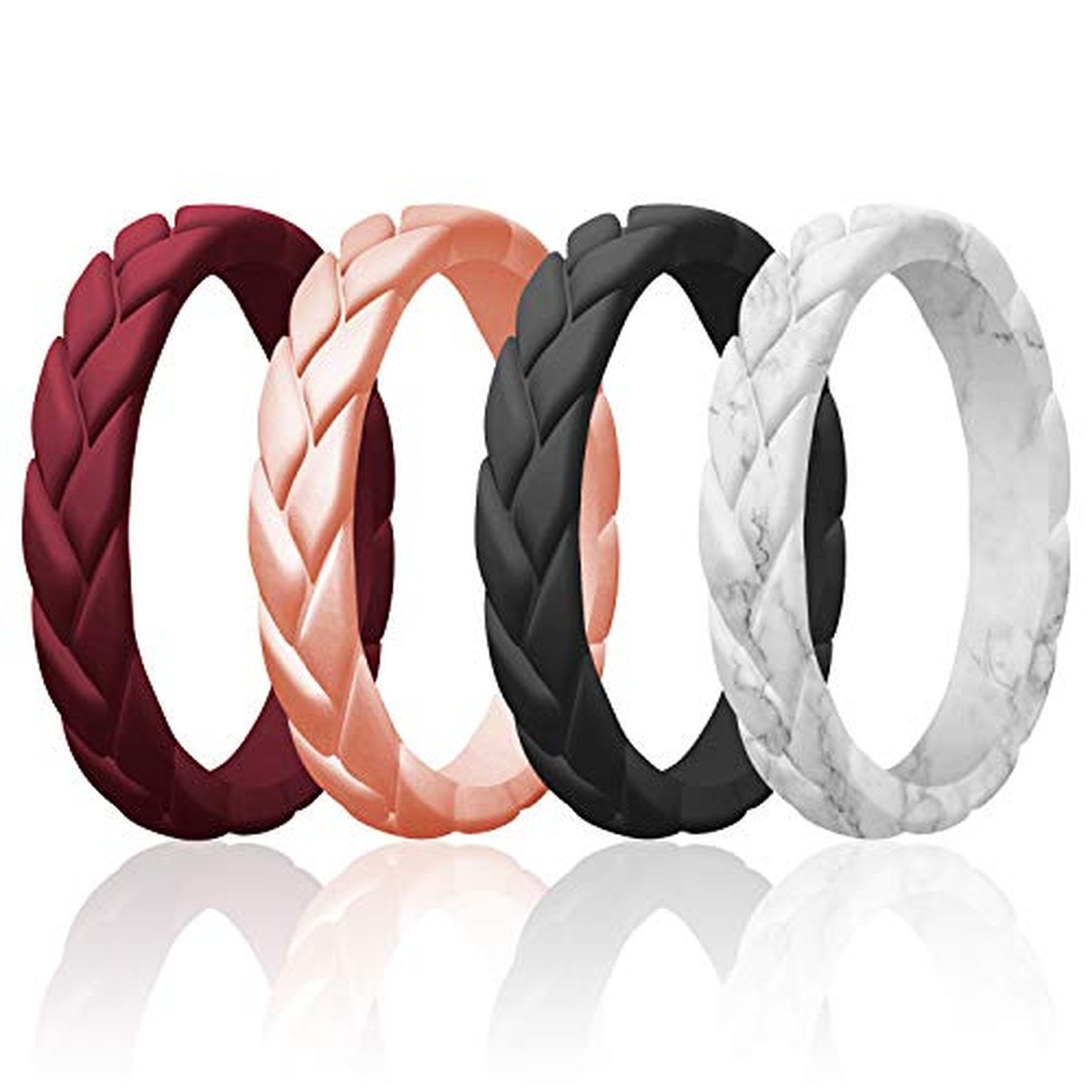 ROQ Silicone Rubber Wedding Rings for Women, Thin Stackable Rubber Silicone W…