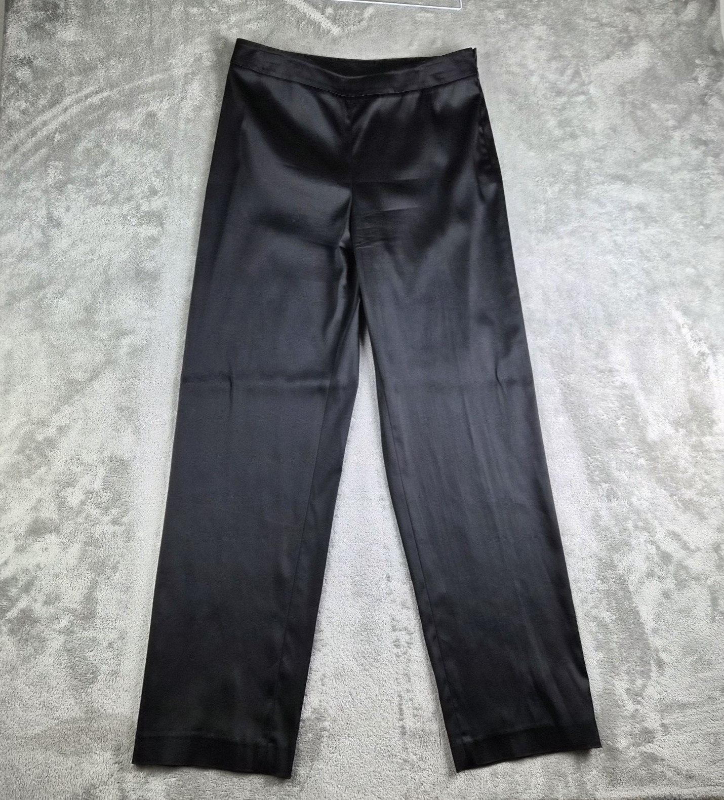 Vintage Rafaella Pants Womens 8 Black Satin Straight Wide Leg Trouser Dressy