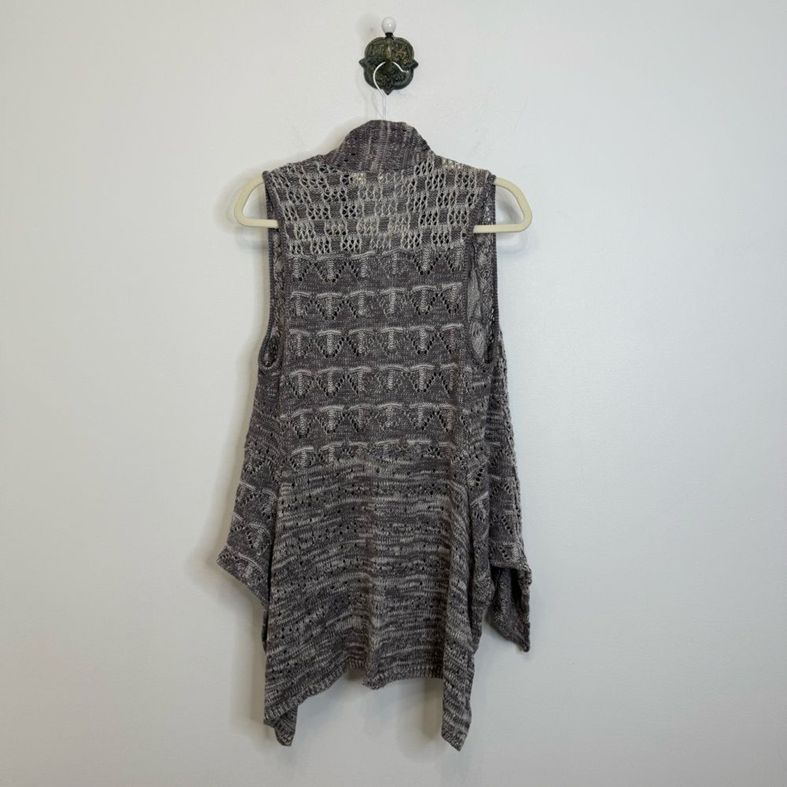 Moth Gray Lavena Pointelle Draped Open Front Cardigan Sweater Vest Women XS/S