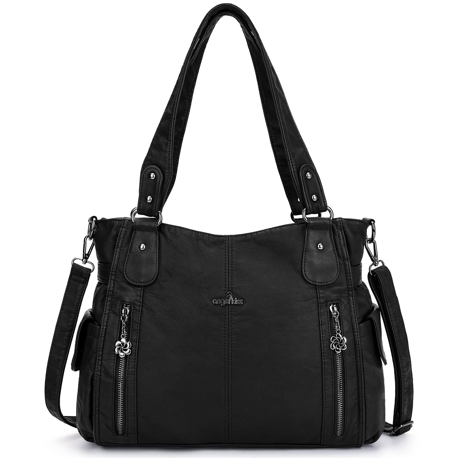 Handbag Hobo Women Shoulder Bag/Handbag Roomy Multiple Pockets Large, A-black
