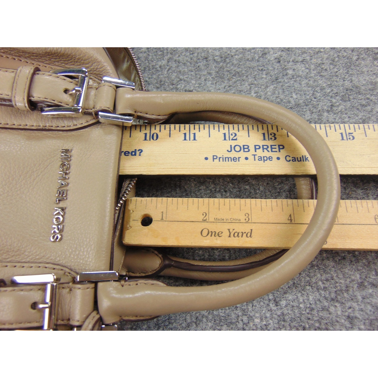Michael Kors Bedford Satchel Tan Solid Leather Buckle Accent Handbag Purse