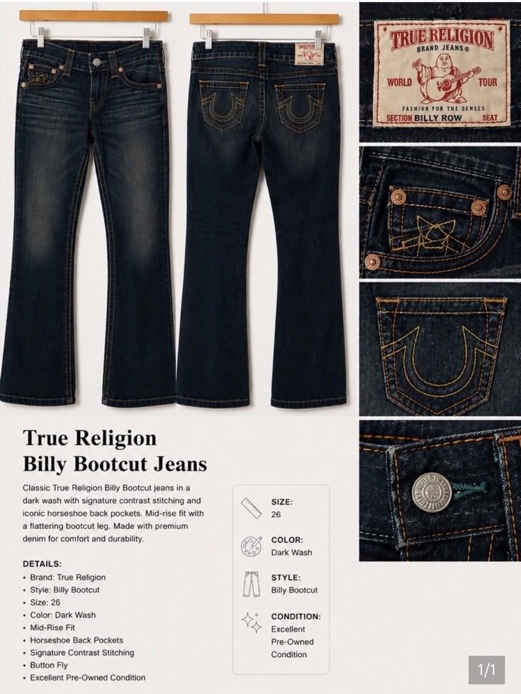 True Religion Dark Wash Billy Cut Bootcut Jeans