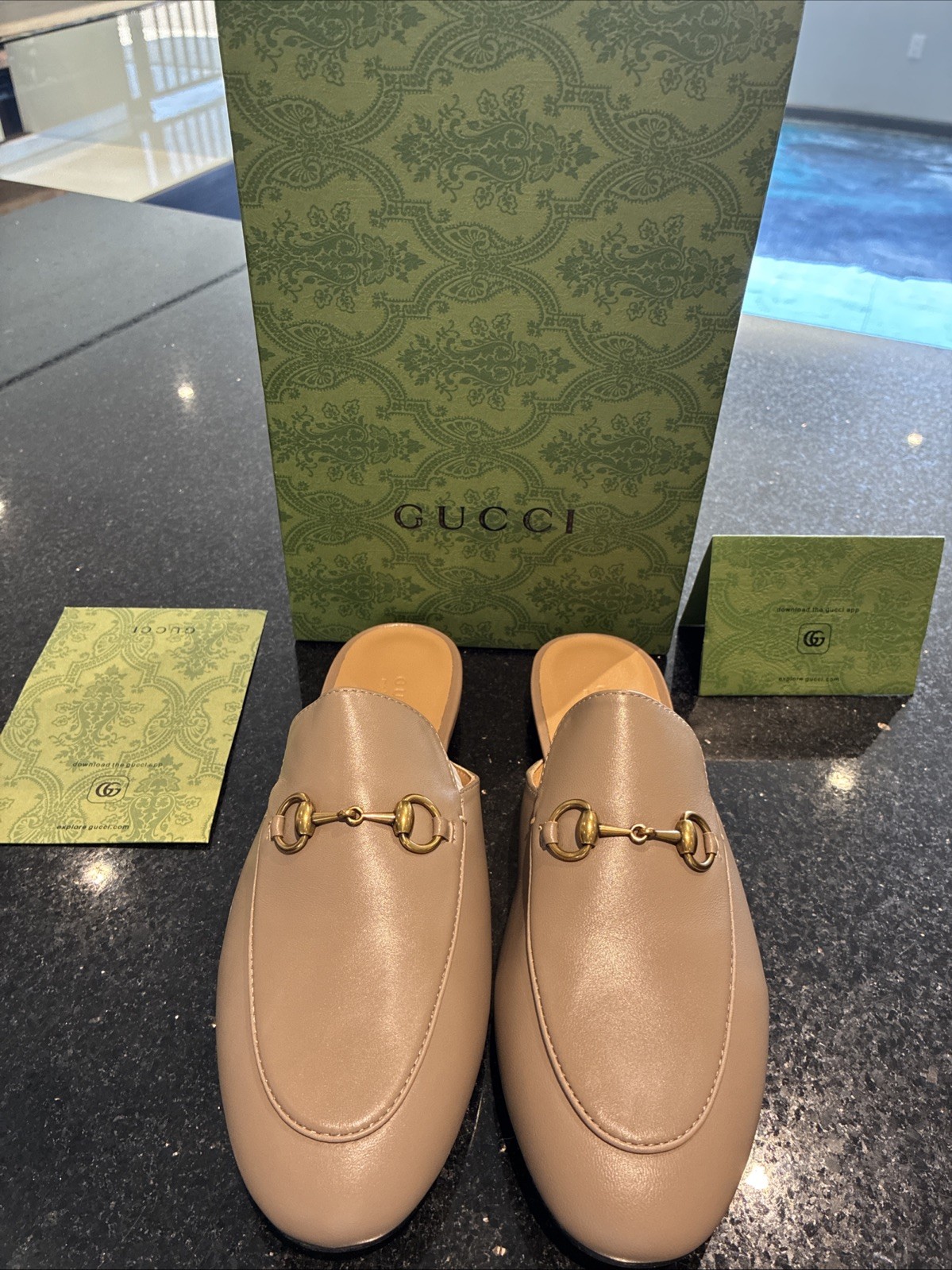 Gucci Princetown Leather Mule Slipper Horsebit Slipper Size 40 Beige