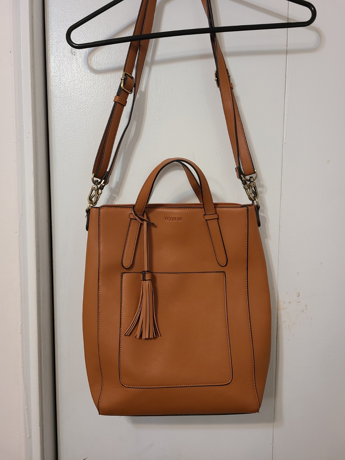 Ecosusi Women PU Leather Messenger Briefcase Backpack Laptop Bag Brown Gold Tone