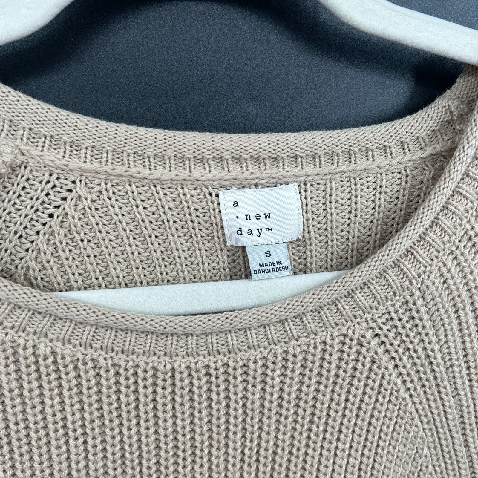 NEW preppy cozy beige pink striped roll neck cotton blend sweater minimalist S