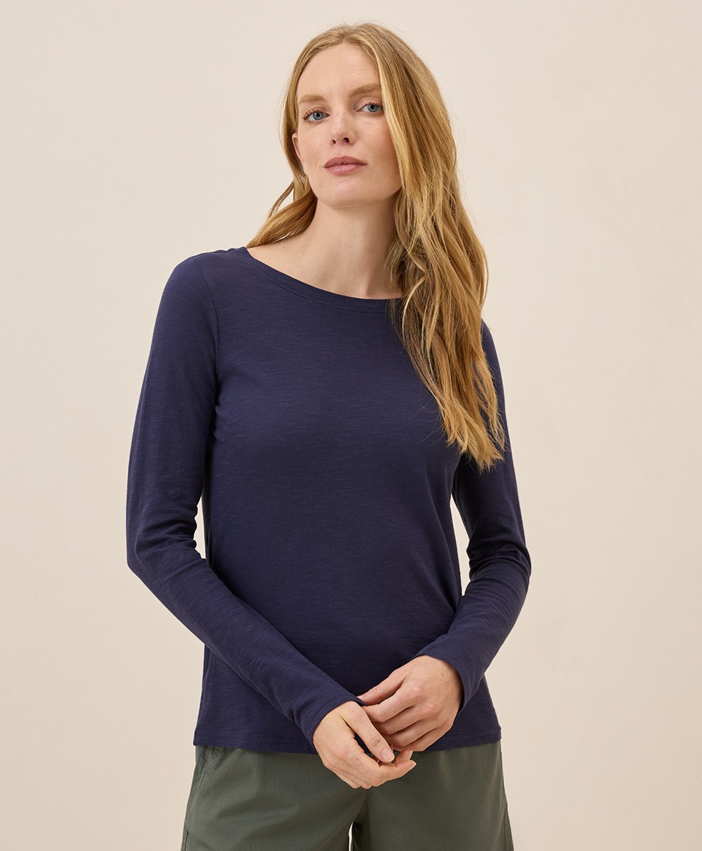 Pact Women’s Featherweight Slub Long Sleeve Tee Large Eclipse Purple
