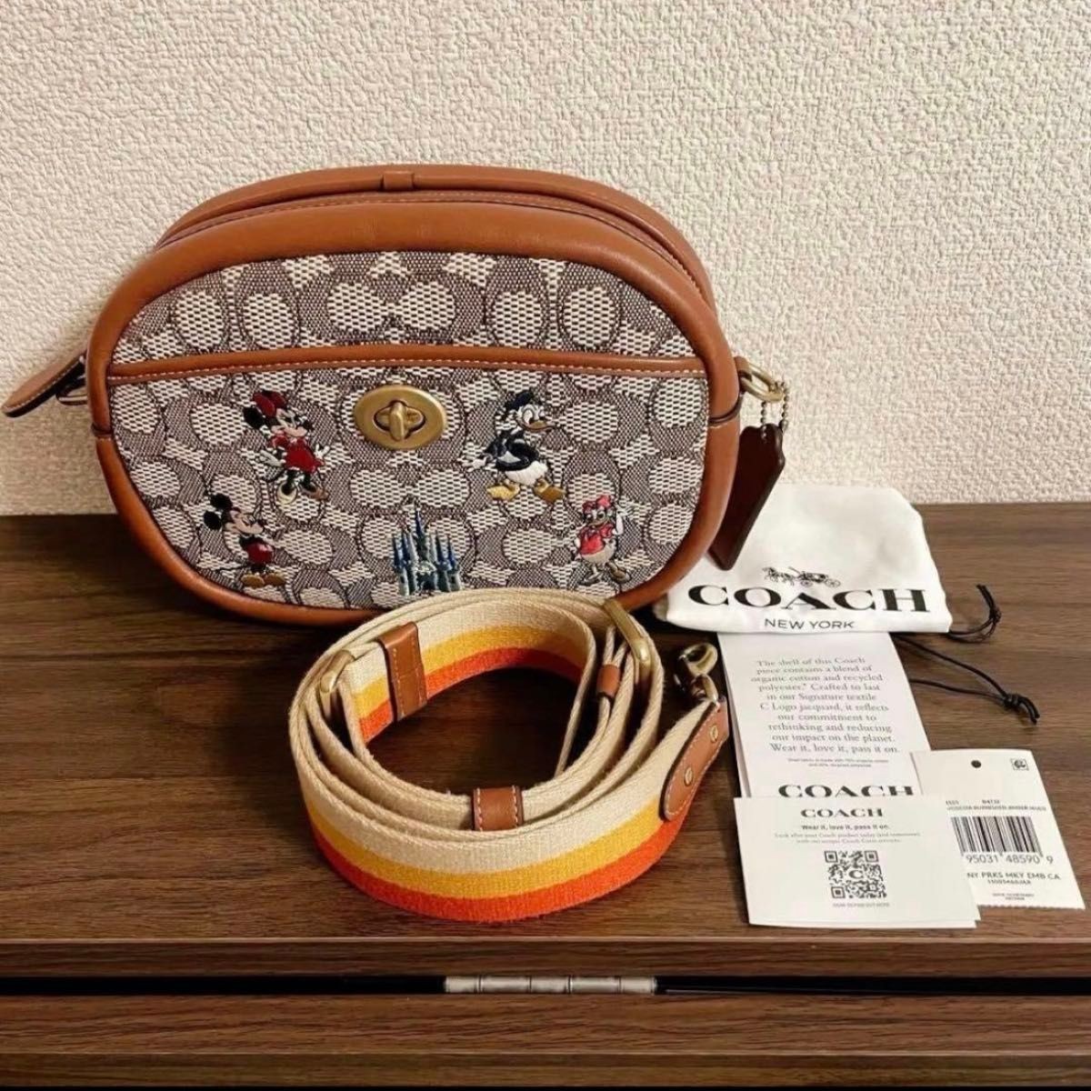 COACH Disney Camera Bag Signature Textile Jacquard Mickey Mouse C8555 Cocoa Mult