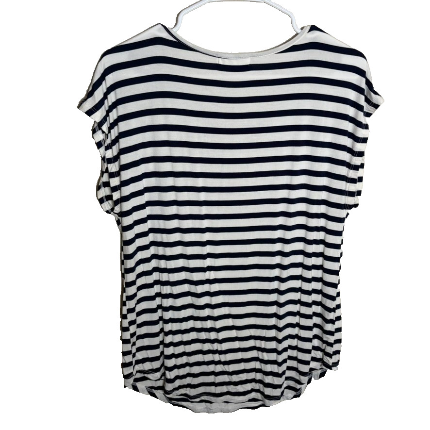 Espresso Blouse Women’s Medium Striped Round Neck Cap Sleeve Casual T-Shirt Top